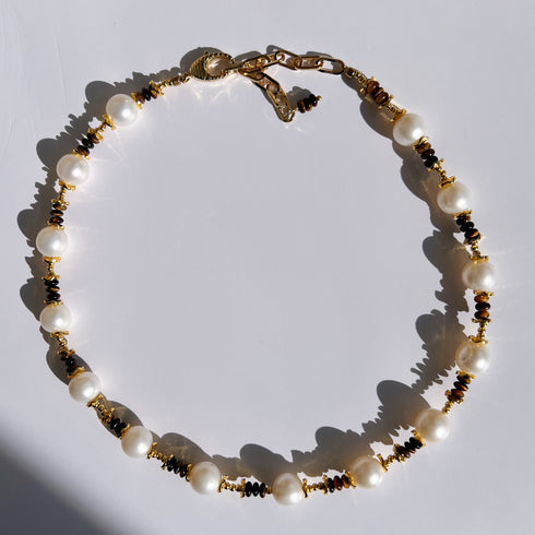 Brown Tiger Eye Gemstone Baroque Pearl Necklace